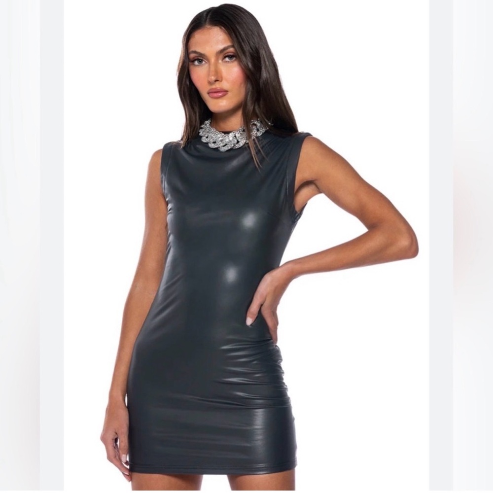 AKIRA Black Sleeveless Faux Leather Mini Dress